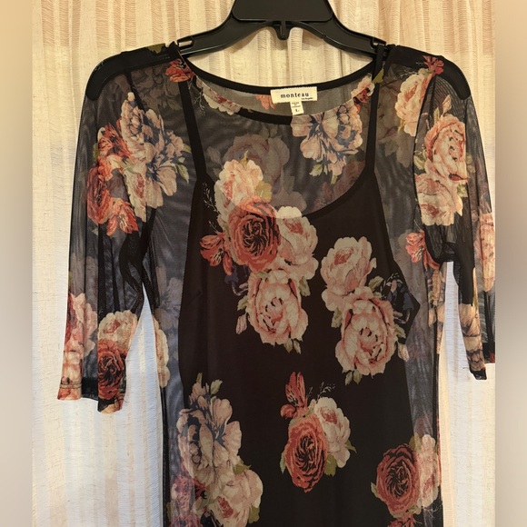 Monteau Floral Sheer Mesh Dress with Slip - Picture 6 of 7